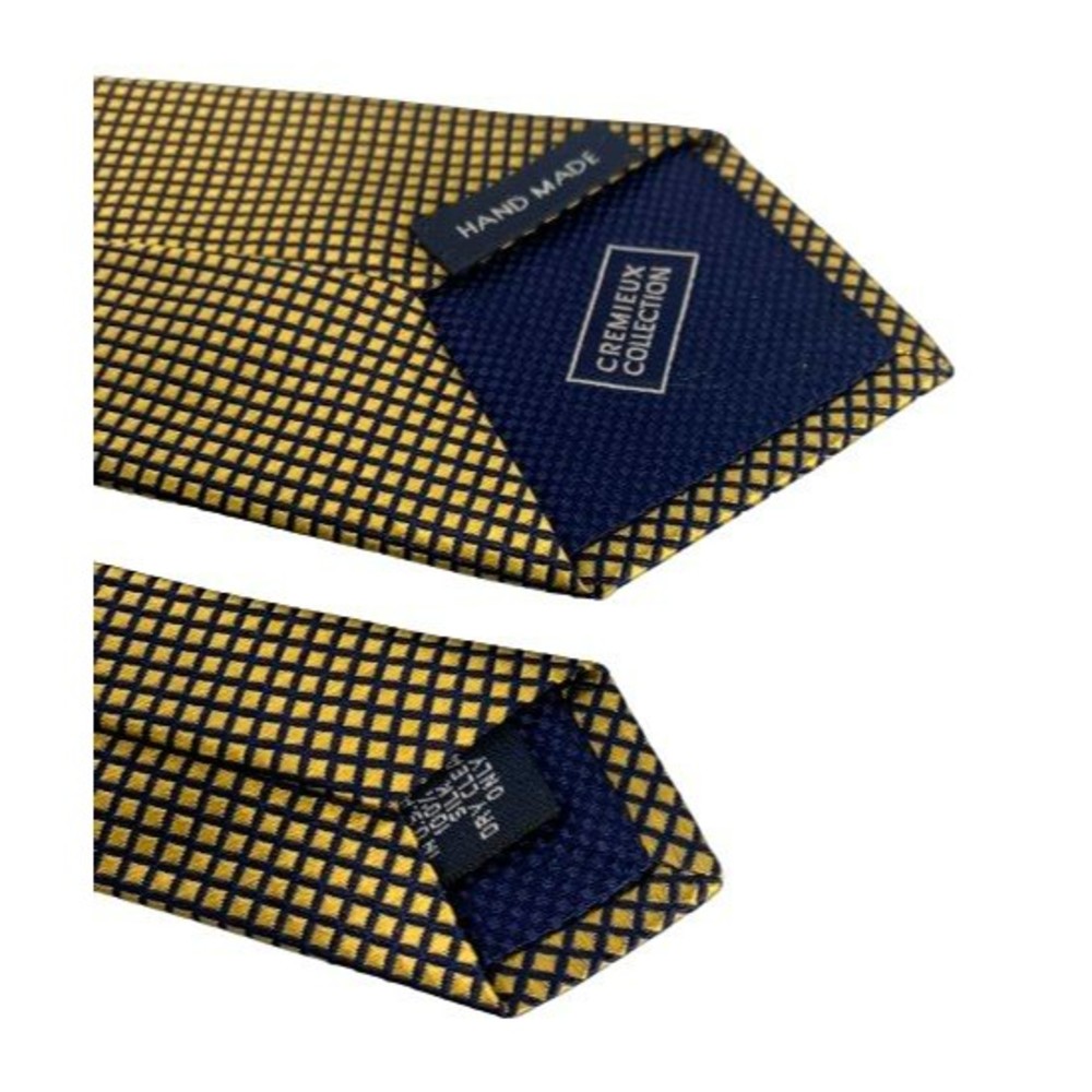 Cremieux Collection Gold Blue Geometric Silk Tie Handmade in USA 59"x3.25" - Picture 3 of 16